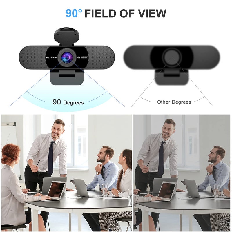 eMeet 1080P Webcam with Microphone, C960 Web Camera, 2 Mics Streaming Webcam with Privacy Cover, 90°View Computer Camera, Plug&Play USB Webcam for Calls/Conference, Zoom/Skype/YouTube, Laptop/Desktop - Image 5
