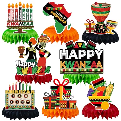 JULMELON 8PCS Kwanzaa Table Decorations Honeycomb Centerpiece Kwanzaa Decor Traditional African Drum Candlestick Table Toppers Happy Kwanzaa Decorations for Office Home Party Favors Supplies - Image 1