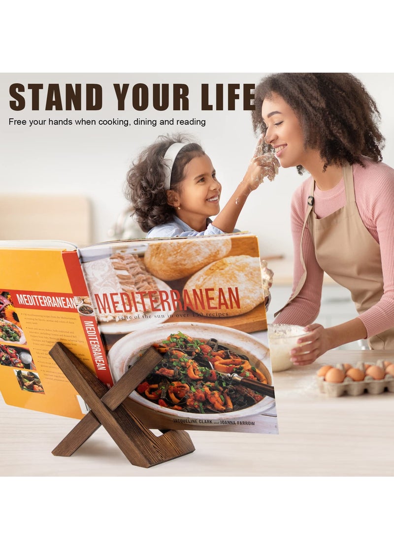 Excefore Cookbook Stand for Kitchen Handmade Wooden Cookbook Holder Recipe Book Holder for Kitchen Counter Wooden Cookbook Holder Rustic Cook Book Holder Stand Menu Display Stand Rustic Brown  - Image 5