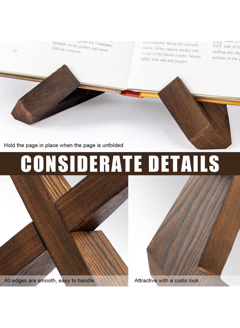 Excefore Cookbook Stand for Kitchen Handmade Wooden Cookbook Holder Recipe Book Holder for Kitchen Counter Wooden Cookbook Holder Rustic Cook Book Holder Stand Menu Display Stand Rustic Brown  - Image 2