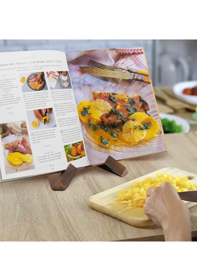 Excefore - Cookbook Stand for Kitchen Handmade Wooden Cookbook Holder Recipe Book Holder for Kitchen Counter Wooden Cookbook Holder Rustic Cook Book Holder Stand Menu Display Stand Rustic Brown - Image 1