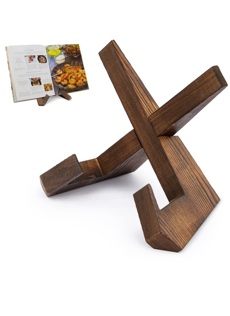 Excefore Cookbook Stand for Kitchen Handmade Wooden Cookbook Holder Recipe Book Holder for Kitchen Counter Wooden Cookbook Holder Rustic Cook Book Holder Stand Menu Display Stand Rustic Brown  - Image 1
