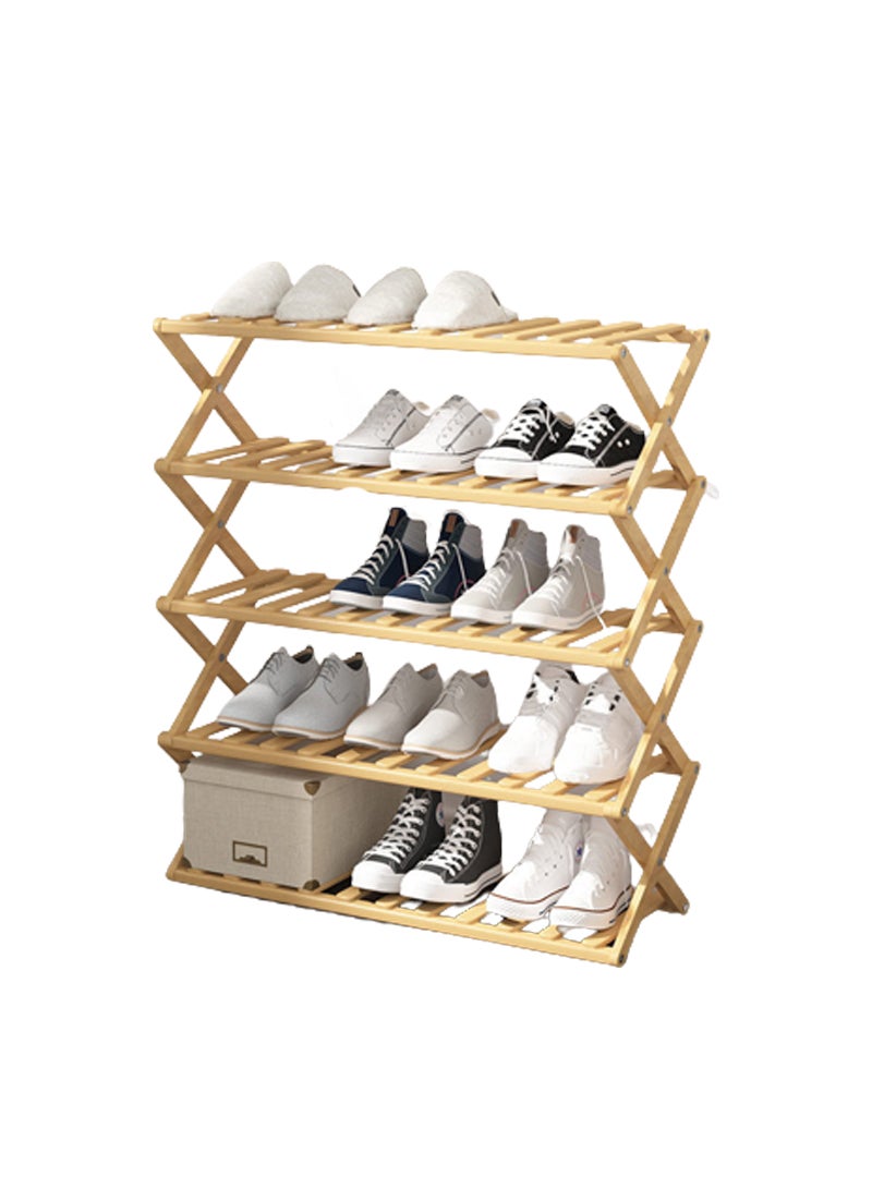 Sharpdo 5-Tier Folding Bamboo Shoe Rack Yellow 70x28x80cm - Image 1