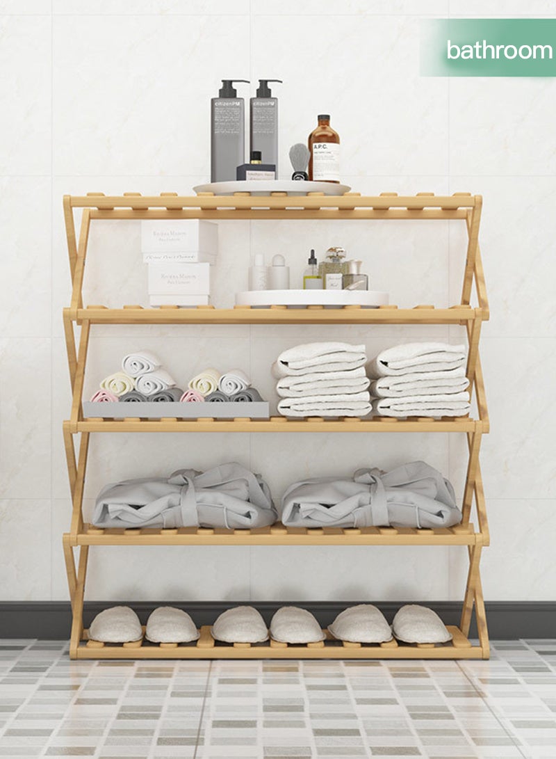 Sharpdo 5-Tier Folding Bamboo Shoe Rack Yellow 70x28x80cm - Image 3