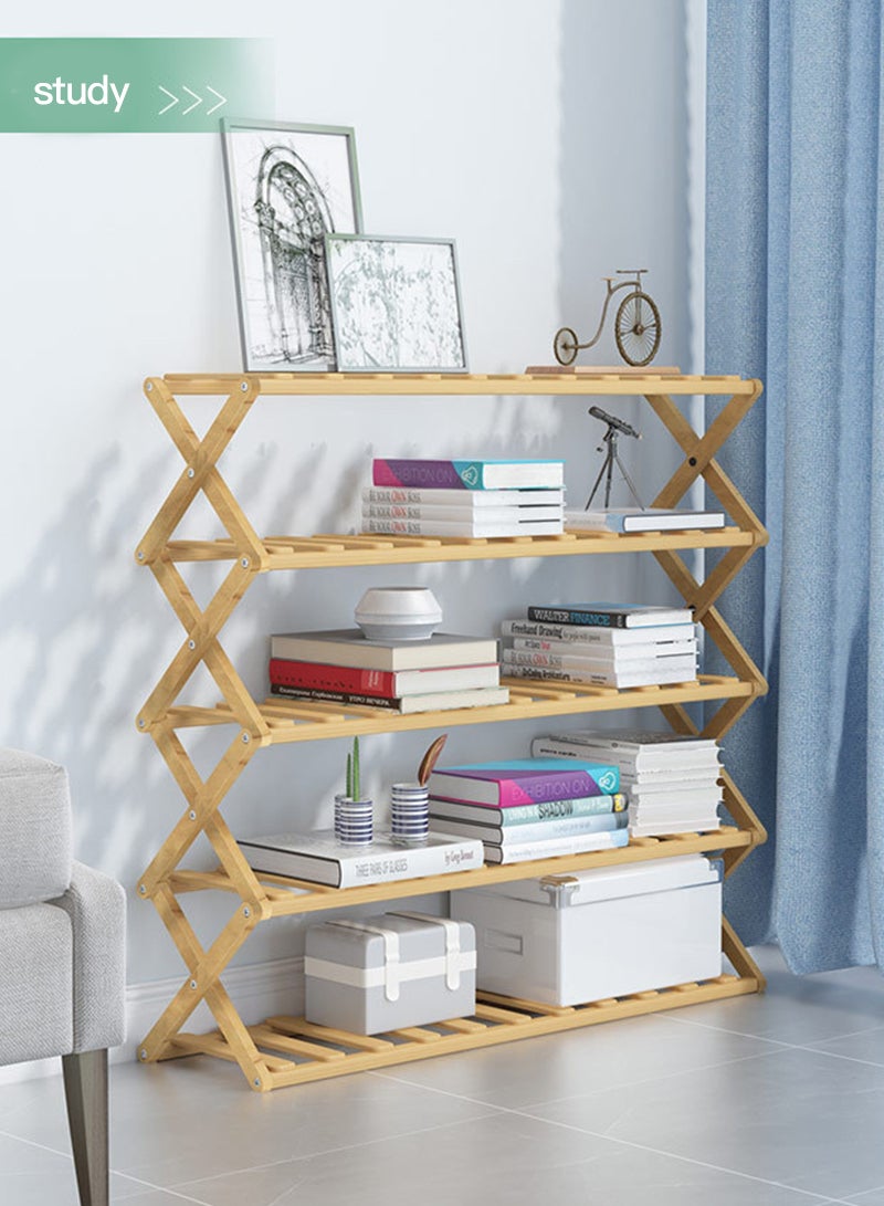 Sharpdo 5-Tier Folding Bamboo Shoe Rack Yellow 70x28x80cm - Image 2