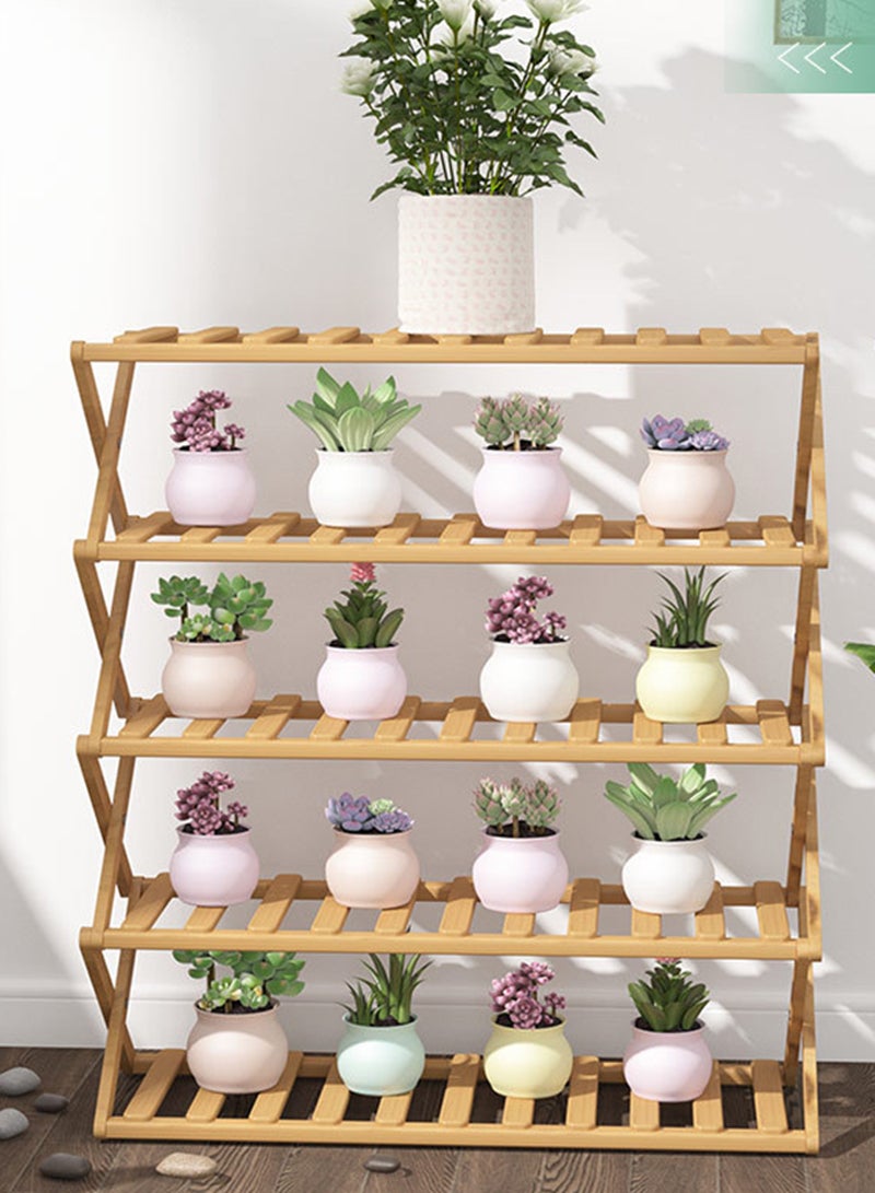 Sharpdo 5-Tier Folding Bamboo Shoe Rack Yellow 70x28x80cm - Image 4