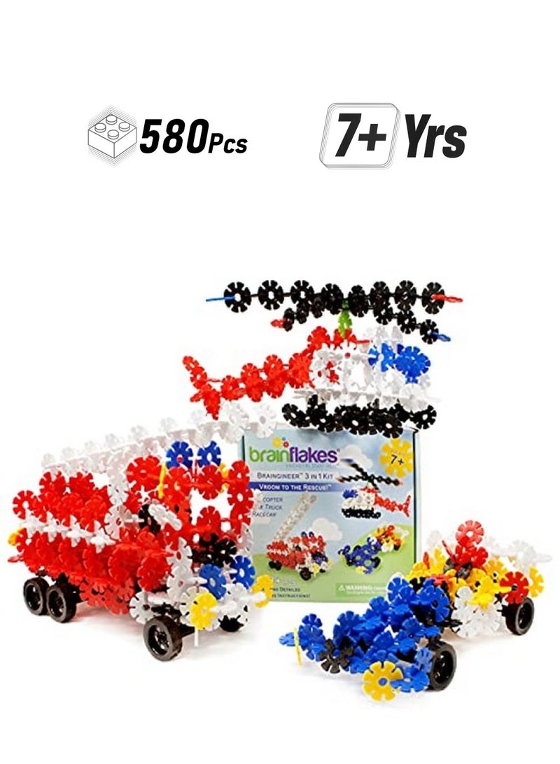 VIAHART Brain Flakes 3In1 Building Kit With Detailed Step By Step Instructions 580 Pieces To Build All 3 Vehicles Wheel Pieces And Special Parts Are Included Ages 7 And Up  - Image 1