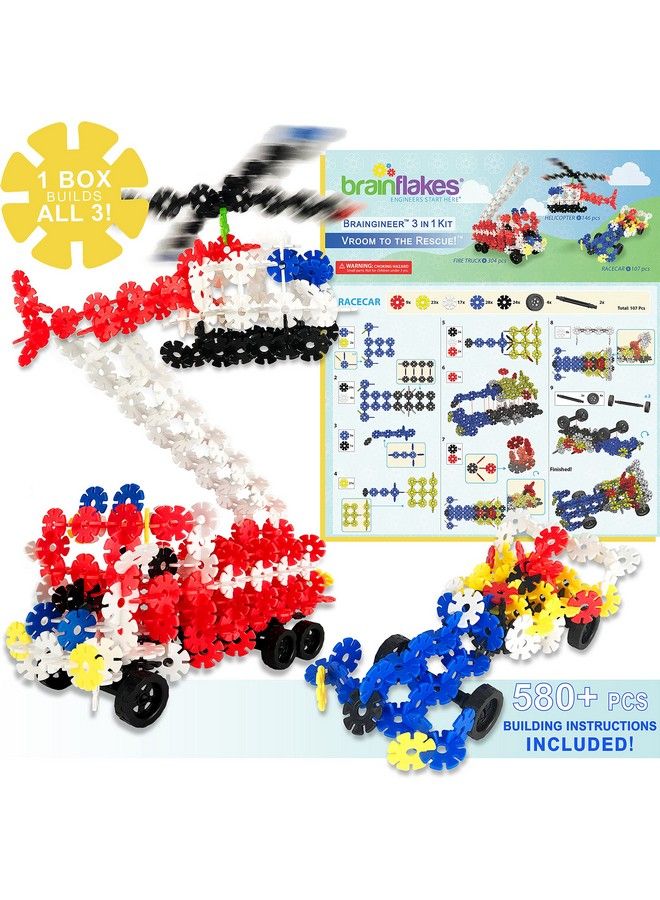 VIAHART Brain Flakes 3In1 Building Kit With Detailed Step By Step Instructions 580 Pieces To Build All 3 Vehicles Wheel Pieces And Special Parts Are Included Ages 7 And Up  - Image 4