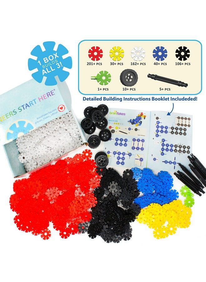 VIAHART Brain Flakes 3In1 Building Kit With Detailed Step By Step Instructions 580 Pieces To Build All 3 Vehicles Wheel Pieces And Special Parts Are Included Ages 7 And Up  - Image 3