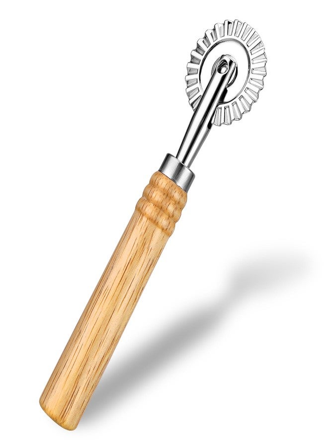Thrymme Fluted Pastry Cutter, Fluted Pastry Wheel 6.3 Inch Stainless Steel with Ergonomic Oak Handle for Pasta, Dumplings & Noodles, 360° Effortless Cutting - Image 1