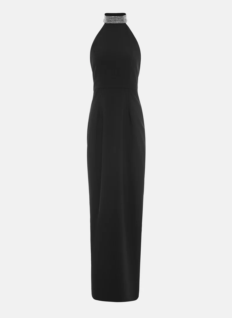 Lichi Maxi dress with rhinestone halter collar