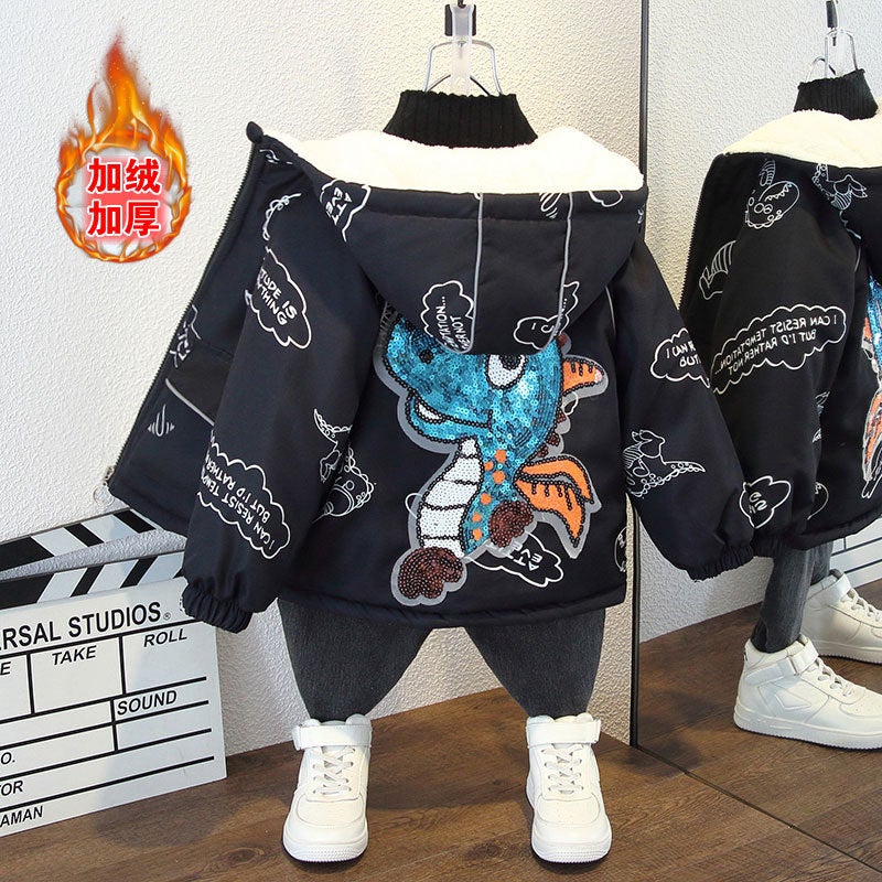 Boy'S Velvet Jacket Children'S Quilted Baseball Suit Boy'S Jacket Baby'S Thickened Cotton Coat - Image 3