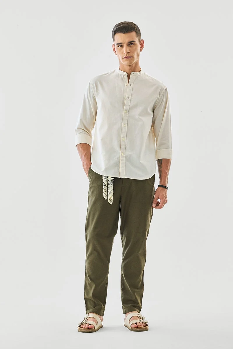 سنيتش Off White Solid Long Sleeve Regular Fit Shirt