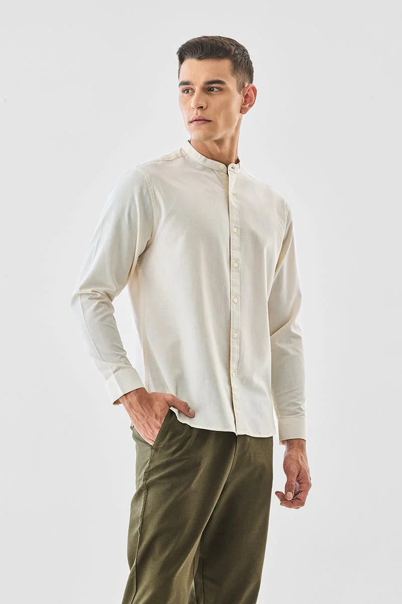 سنيتش Off White Solid Long Sleeve Regular Fit Shirt