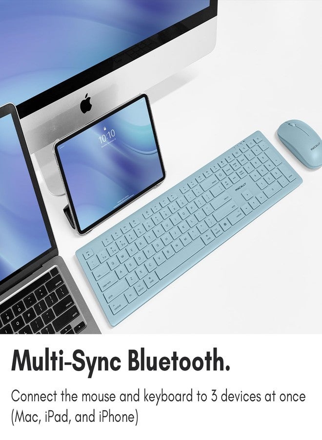 Macally Bluetooth Keyboard and Mouse Combo for Mac, iPad, iPhone - Vibrant iMac Colors - (3 Channels, Rechargeable, Full Size, Emoji Keys) - Mac Mouse and Keyboard Combo Wireless - Light Blue - Image 3