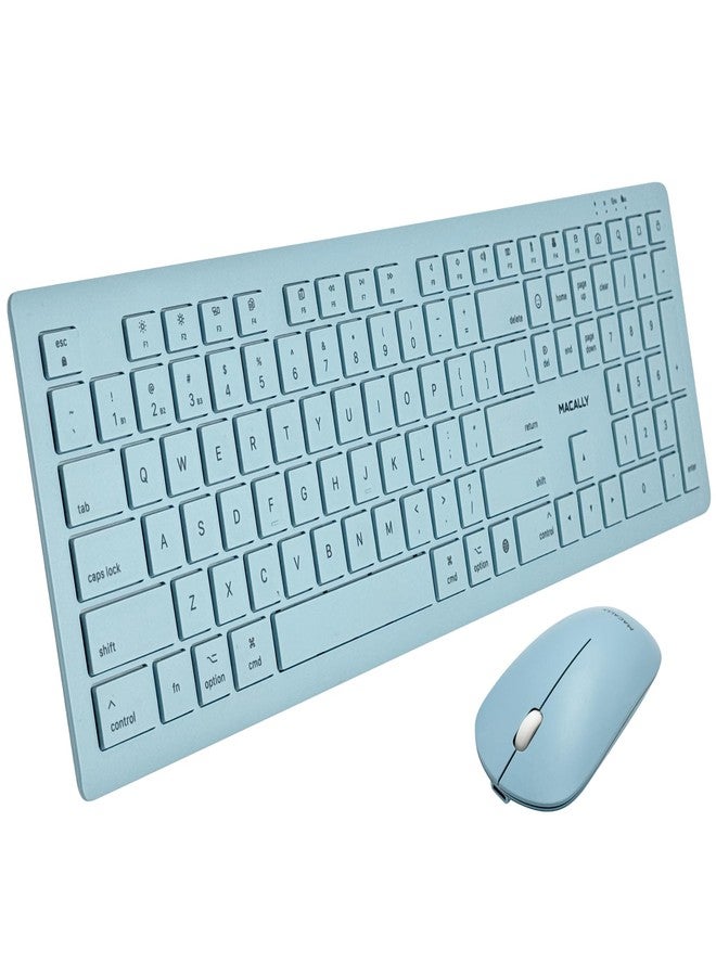 Macally Bluetooth Keyboard and Mouse Combo for Mac, iPad, iPhone - Vibrant iMac Colors - (3 Channels, Rechargeable, Full Size, Emoji Keys) - Mac Mouse and Keyboard Combo Wireless - Light Blue - Image 1