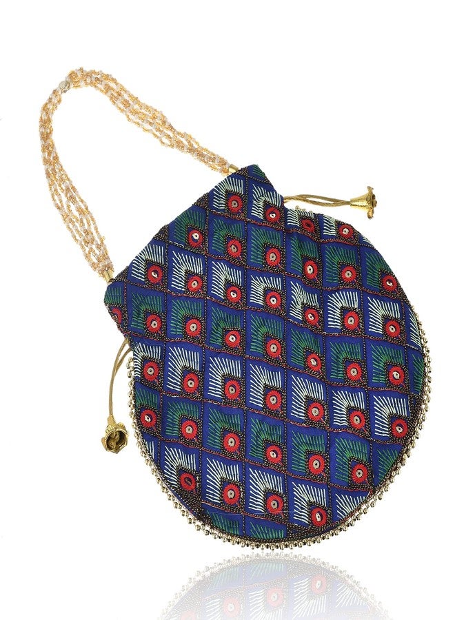 STLYZ Potli Bag For Women, Handmade Traditional Embroidered Potli Handbag Wristlets Ethnic Bridal Potli Batwa Bag For Ladies For Wedding, Return Gifts (Royal Blue) - Image 4