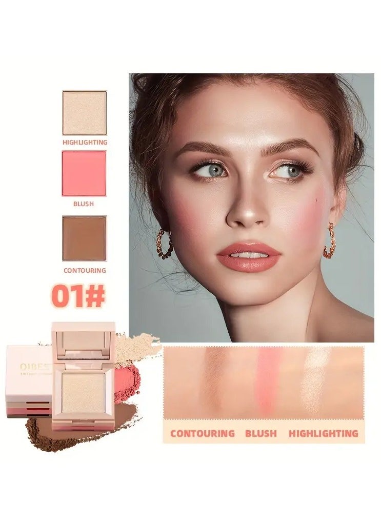 QiBest - 3 IN 1 Face Makeup Compact, Contour Blush Highlighter Palette, Versatile, Colors To Create A Unique Makeup Look Contain Plant Squalane - Image 1
