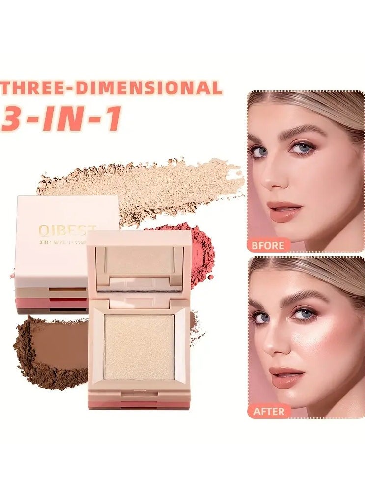 QiBest - 3 IN 1 Face Makeup Compact, Contour Blush Highlighter Palette, Versatile, Colors To Create A Unique Makeup Look Contain Plant Squalane - Image 1
