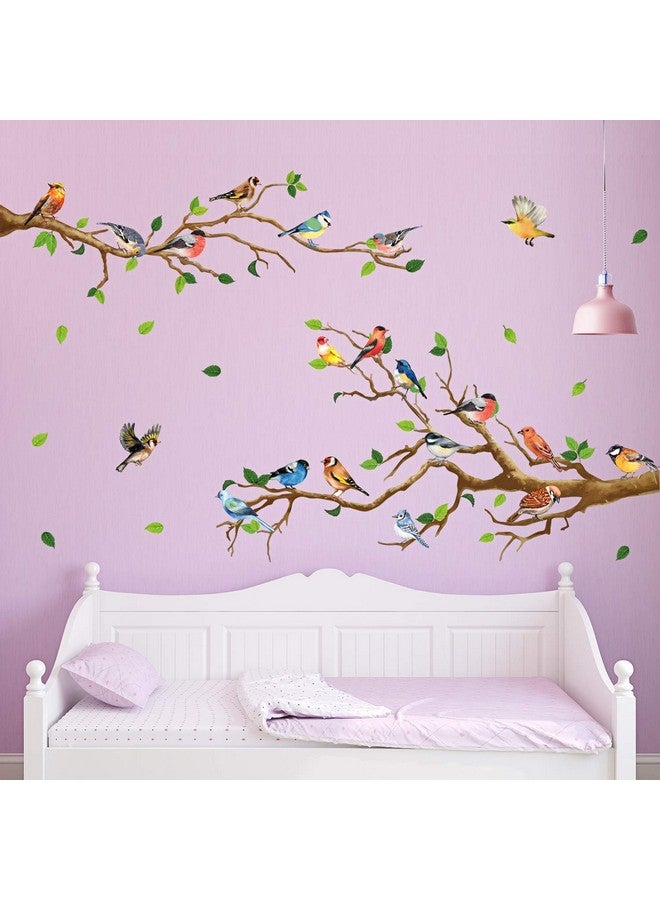 RAINBOW WSK RW-ZSZ1069 Birds On Tree Wall Decals - Colorful Flying Bird Branch Stickers - DIY Removable Green Tree Art Decor for Kids Baby Bedroom, Living Room, Nursery, Office - Image 3