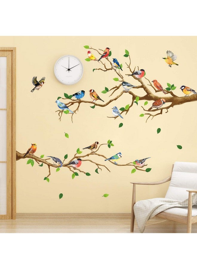 RAINBOW WSK RW-ZSZ1069 Birds On Tree Wall Decals - Colorful Flying Bird Branch Stickers - DIY Removable Green Tree Art Decor for Kids Baby Bedroom, Living Room, Nursery, Office - Image 1