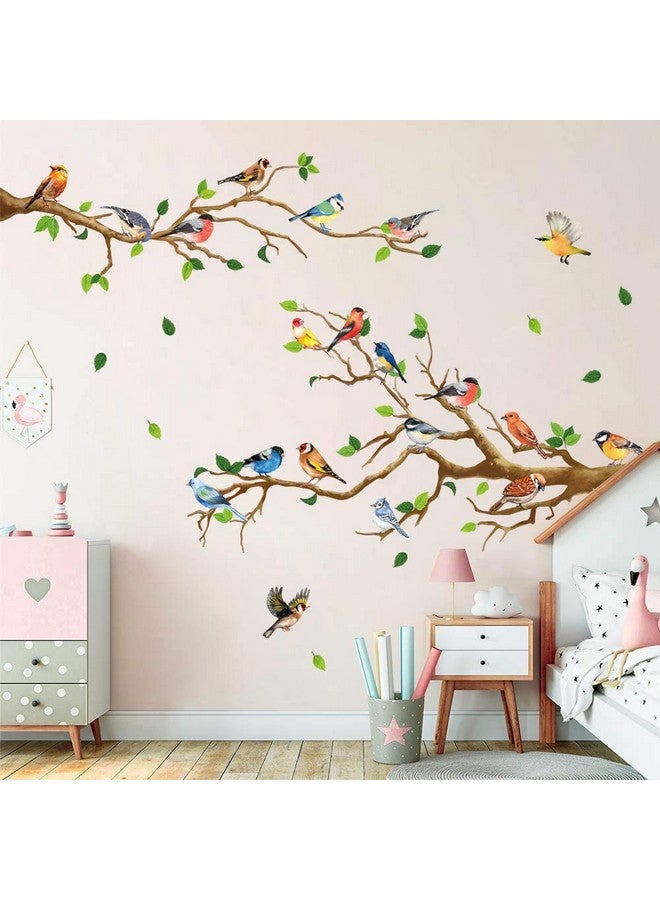 RAINBOW WSK RW-ZSZ1069 Birds On Tree Wall Decals - Colorful Flying Bird Branch Stickers - DIY Removable Green Tree Art Decor for Kids Baby Bedroom, Living Room, Nursery, Office - Image 5