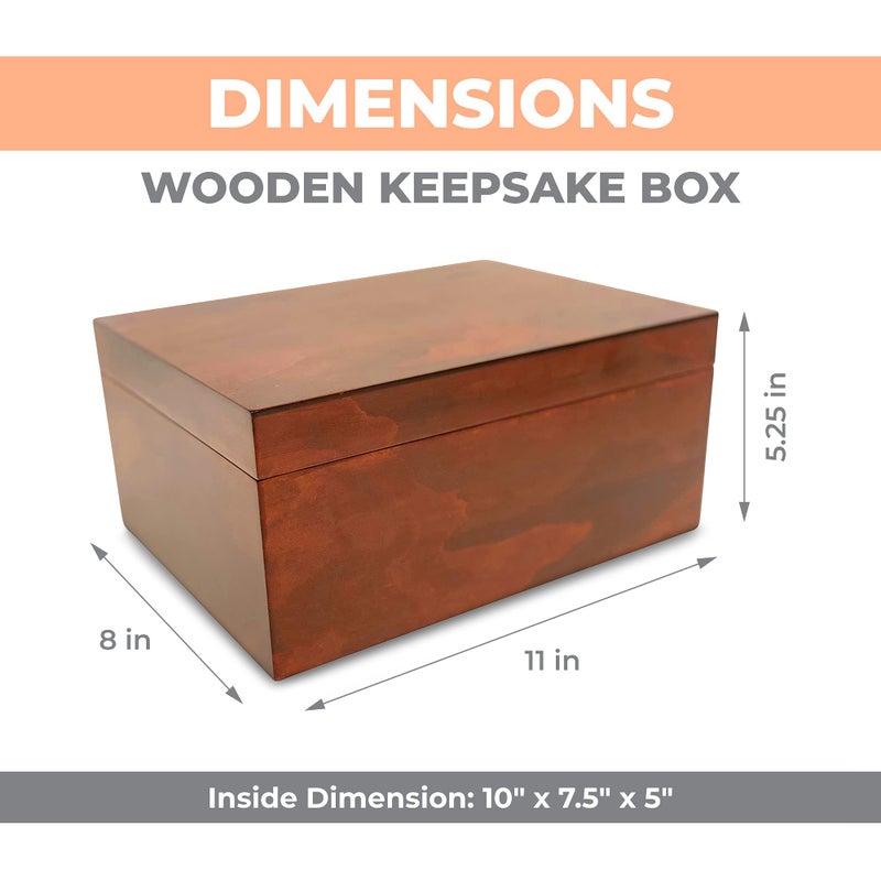 Blake & Lake Large Box With Hinged Lid - Wood Storage Box With Lid - Wooden Keepsake Decorative Boxes With Lids (Dark Oak) - Image 2