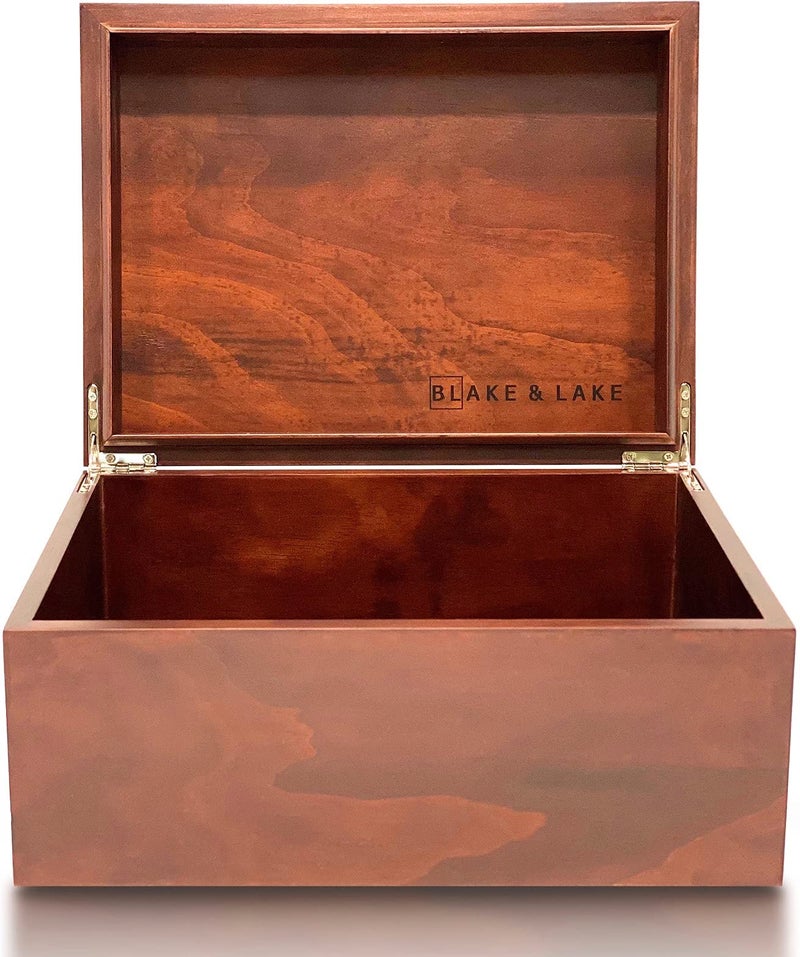 Blake & Lake Large Box With Hinged Lid - Wood Storage Box With Lid - Wooden Keepsake Decorative Boxes With Lids (Dark Oak) - Image 1