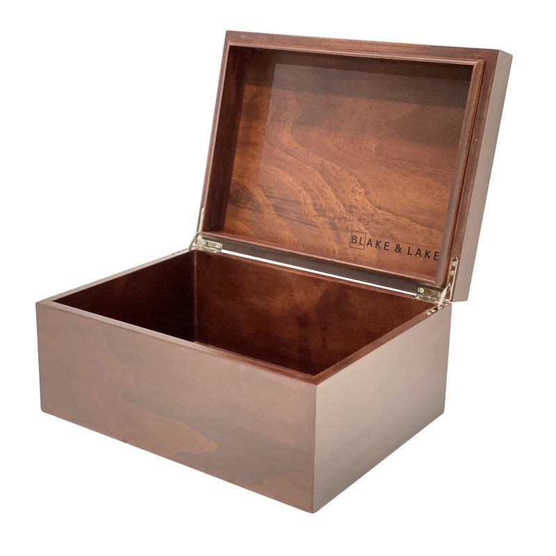 Blake & Lake Large Box With Hinged Lid - Wood Storage Box With Lid - Wooden Keepsake Decorative Boxes With Lids (Dark Oak) - Image 5