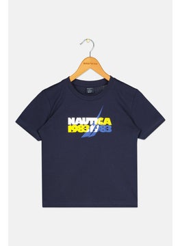 Kids Boys Crew Neck Short Sleeves Brand Logo T-Shirt, Navy