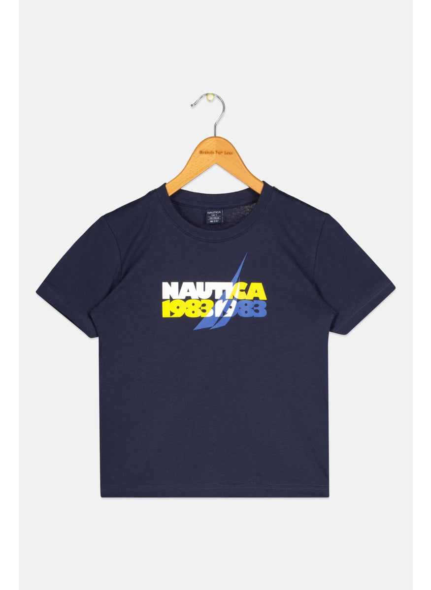 NAUTICA - Kids Boys Crew Neck Short Sleeves Brand Logo T-Shirt, Navy - Image 1
