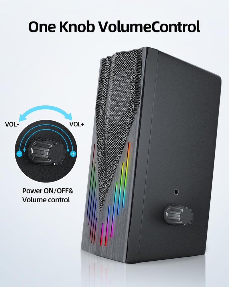 Uakinat Computer Speakers with 6 Colorful RGB Lights,USB Powered 3.5mm Aux with Loud Stereo Sound,Headphone-in for Desktop,PC/Laptop/Tablet Phone - Image 3