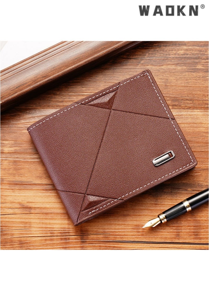 WAOKN New trendy men's multi-card slot fashionable casual wallet, specially designed for young men, ultra-thin  vertical soft leather wallet, meeting daily needs（Brown）  - Image 1