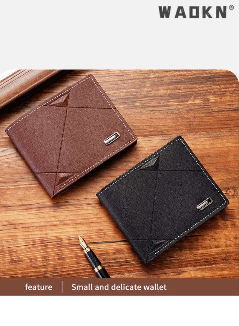 WAOKN New trendy men's multi-card slot fashionable casual wallet, specially designed for young men, ultra-thin  vertical soft leather wallet, meeting daily needs（Brown）  - Image 5