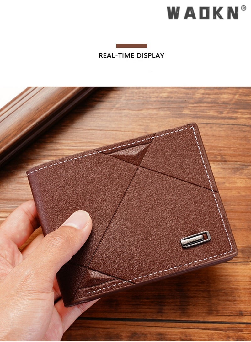 WAOKN New trendy men's multi-card slot fashionable casual wallet, specially designed for young men, ultra-thin  vertical soft leather wallet, meeting daily needs（Brown）  - Image 2