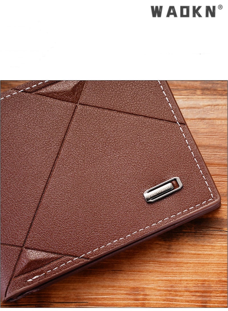 WAOKN New trendy men's multi-card slot fashionable casual wallet, specially designed for young men, ultra-thin  vertical soft leather wallet, meeting daily needs（Brown）  - Image 4