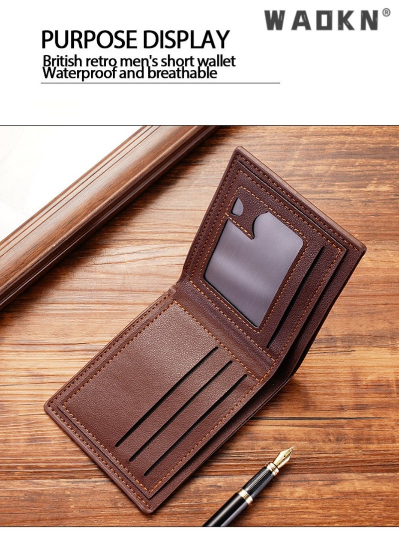 WAOKN New trendy men's multi-card slot fashionable casual wallet, specially designed for young men, ultra-thin  vertical soft leather wallet, meeting daily needs（Brown）  - Image 3