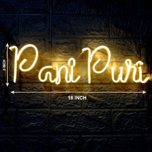 Wall Mitra Wall Mitra Pani Puri Neon Sign Light LED Art Decorative Sign For Pani Puri Shop Wall Decor Home Restaurants North Indian food RestaurantsWedding Birthday Party Decor Bar Decor18x6 Warm White  - Image 2