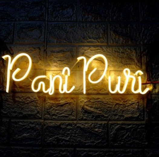 Wall Mitra Wall Mitra Pani Puri Neon Sign Light LED Art Decorative Sign For Pani Puri Shop Wall Decor Home Restaurants North Indian food RestaurantsWedding Birthday Party Decor Bar Decor18x6 Warm White  - Image 1
