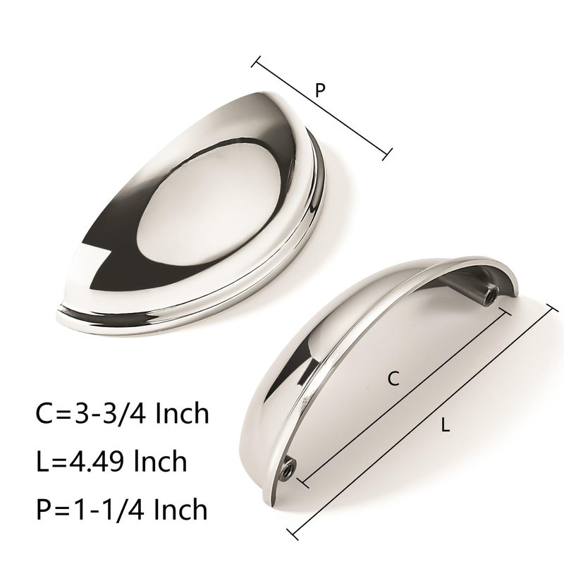Khtumeware 5 Pack 3-3/4"" Drawer Pulls Polished Nickel Cabinet Cup Pulls Kitchen Hardware Cabinet Handles Drawer Handles Knobs 3-3/4 Inch Hole Center - Image 2