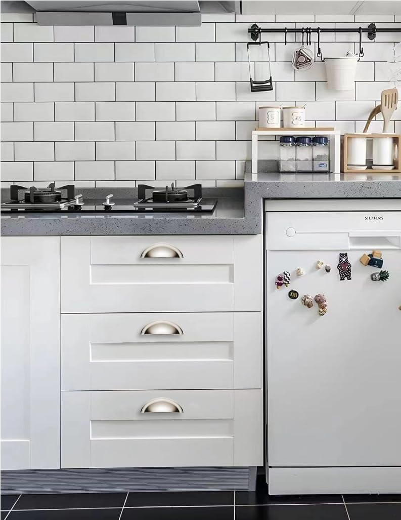 Khtumeware 5 Pack 3-3/4"" Drawer Pulls Polished Nickel Cabinet Cup Pulls Kitchen Hardware Cabinet Handles Drawer Handles Knobs 3-3/4 Inch Hole Center - Image 4