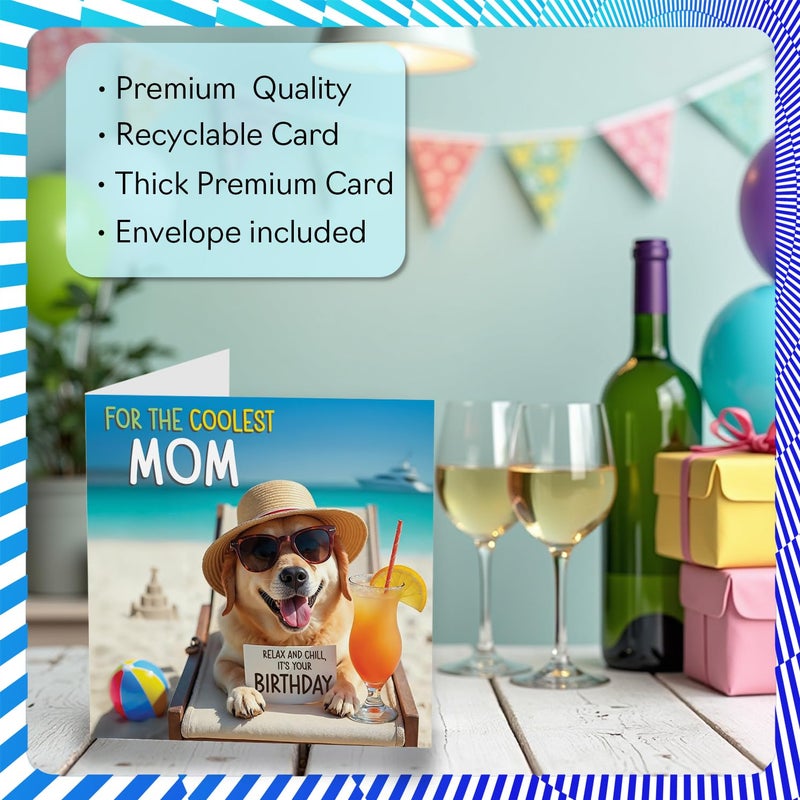 Stuff4 Mom Birthday Card - Chill Beach Dog - Happy Birthday Card for Mom from Son Daughter  5.7 Inch Chill Beach Dog Bday Greeting Cards - Image 3