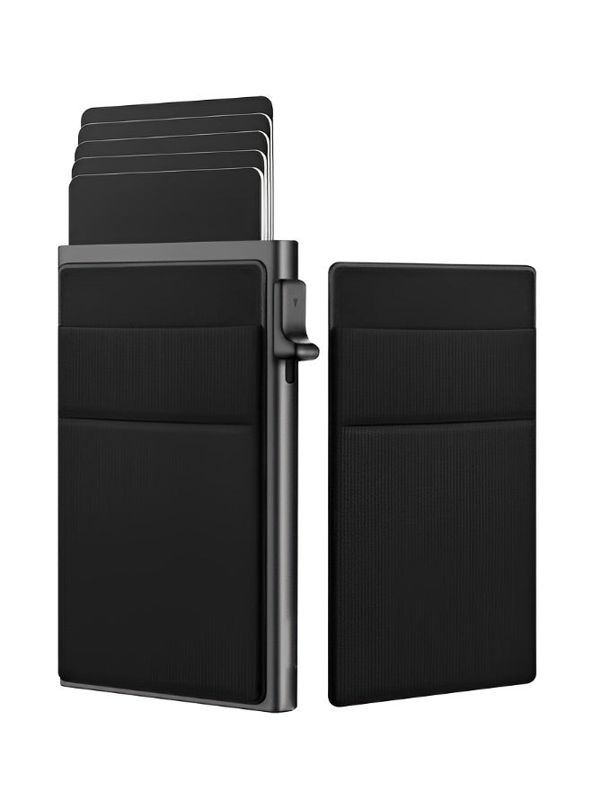 Card Holder Wallet Minimalist Pop Up Wallet for Men RFID Blocking Slim Business Credit Card Wallet with Money Pocket Aluminum Metal Bank Card Case Black Design for Air tag Cash Coins and Credit Cards - Image 1