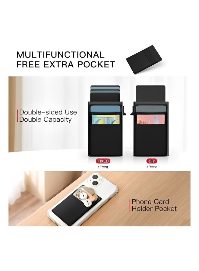 Card Holder Wallet Minimalist Pop Up Wallet for Men RFID Blocking Slim Business Credit Card Wallet with Money Pocket Aluminum Metal Bank Card Case Black Design for Air tag Cash Coins and Credit Cards - Image 5