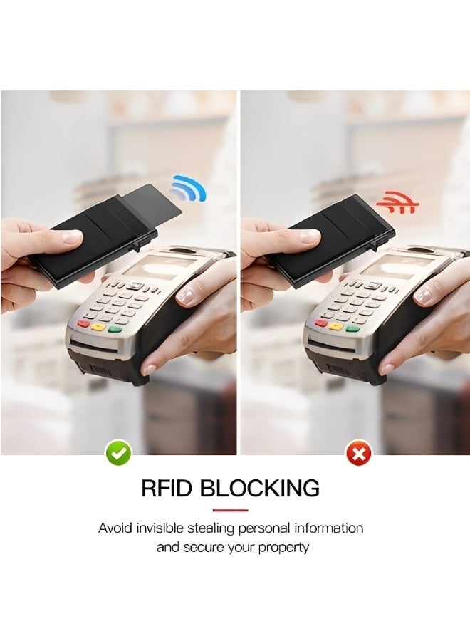 Card Holder Wallet Minimalist Pop Up Wallet for Men RFID Blocking Slim Business Credit Card Wallet with Money Pocket Aluminum Metal Bank Card Case Black Design for Air tag Cash Coins and Credit Cards - Image 4