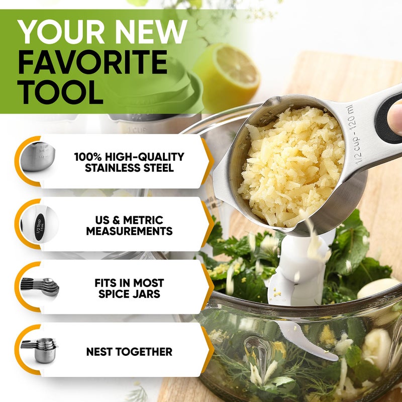 Spring Chef Magnetic Measuring Cups & Spoons Set, Patented, Strong N45 Magnets, Heavy Duty Stainless Steel Fits in Spice Jars for Baking & Cooking, BPA Free, Round Set of 9, Black - Image 5