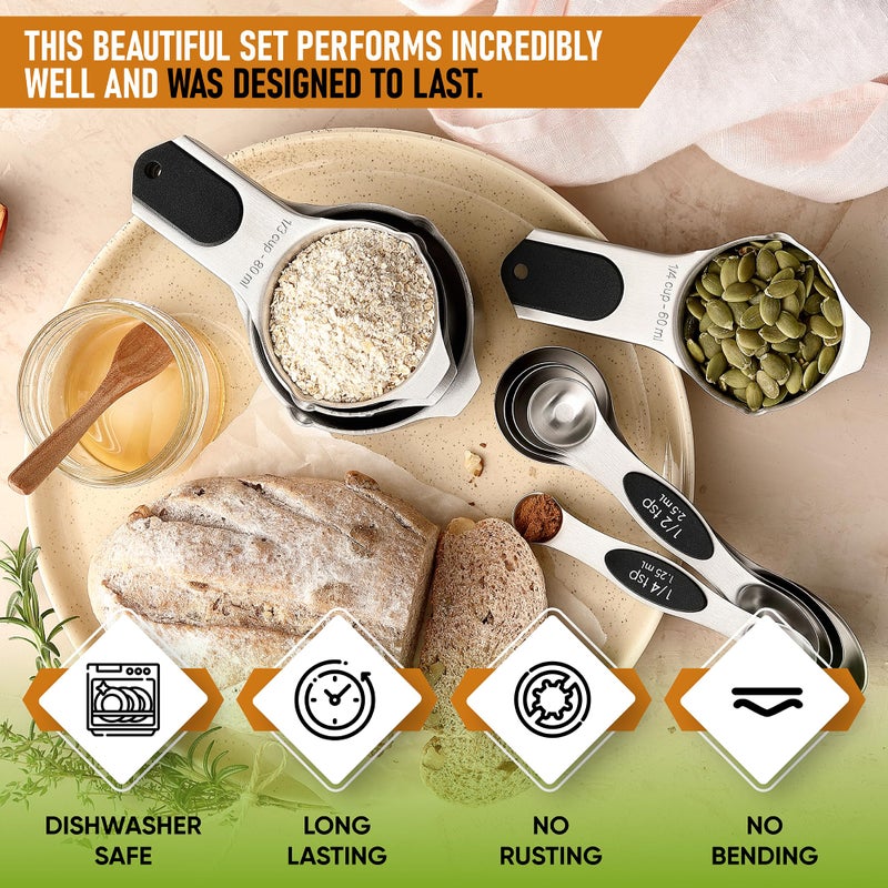 Spring Chef Magnetic Measuring Cups & Spoons Set, Patented, Strong N45 Magnets, Heavy Duty Stainless Steel Fits in Spice Jars for Baking & Cooking, BPA Free, Round Set of 9, Black - Image 3