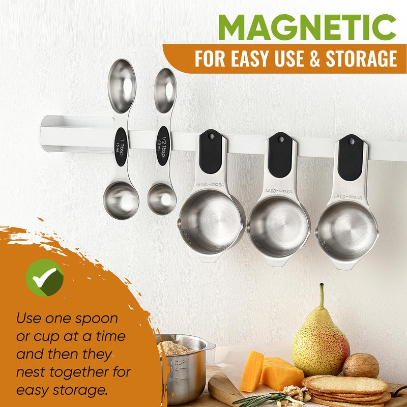Spring Chef Magnetic Measuring Cups & Spoons Set, Patented, Strong N45 Magnets, Heavy Duty Stainless Steel Fits in Spice Jars for Baking & Cooking, BPA Free, Round Set of 9, Black - Image 4