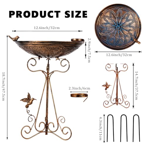 VEWOSTAR Bird Bath Large Bird Bath for OutsideGarden Bird Baths for Outdoors with Metal Pedestal Birdbath Vintage Bird Feeder Birdbaths Bowl with Folding Bracket - Image 3