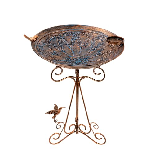 VEWOSTAR Bird Bath Large Bird Bath for OutsideGarden Bird Baths for Outdoors with Metal Pedestal Birdbath Vintage Bird Feeder Birdbaths Bowl with Folding Bracket - Image 1